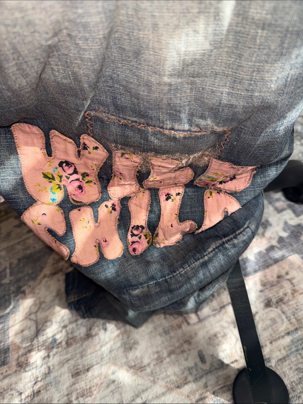 Jaded Gypsy Floral Patchwork Denim Overalls - Pink & Yellow Embroidered Design - Picture 9 of 9